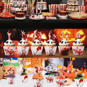 48Pcs Halloween Cupcake Toppers Wrappers Rip Kit Bloody Zombie Hand Cupcake Pick Decorations for Halloween Horror Movie Bloody Theme Birthday Par