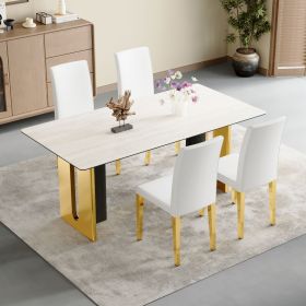 Set of 4 white PU leather backrest chairs with gold metal legs -A perfect match, suitable for minimalist and contemporary home decor styles