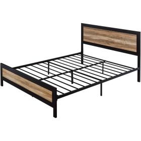 Industrial Metal Wood Rivet Platform Bed Frame w/ Headboard and Footboard (size: Full Size)
