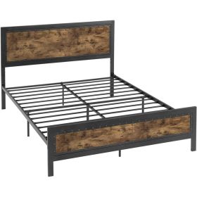 Industrial Rivet Platform Bed Frame with Headboard in Rustic Wood Finish (size: Full Size)
