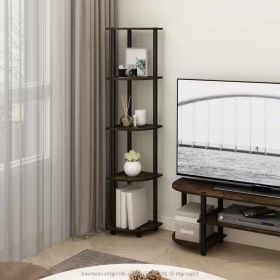 5-Shelf Modern Corner Bookcase in Wood Finish (Color: Black Brown)