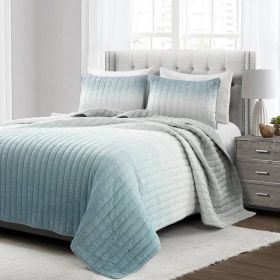 Aqua Blue and Grey Lightweight Polyester Fabric 3 Piece Quilt Set (size: King Size)