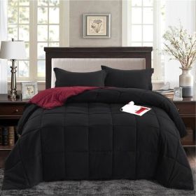 Traditional Microfiber Reversible 3 Piece Comforter Set in Black/Maroon (size: Cal King)