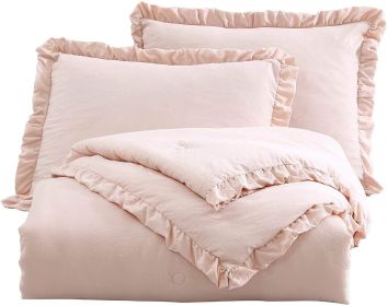 Oversized Pink Ruffled Edge Microfiber Comforter Set (size: King Size)