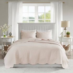 3 Piece Reversible Scalloped Edges Microfiber Quilt Set (Color: Blush, size: King Size)