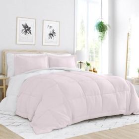 3-Piece Microfiber Reversible Comforter Set in Blush Pink and White (size: Cal King)