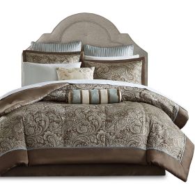 12 Piece Cotton Polyester Comforter Set Blue Paisley (size: Queen Size)