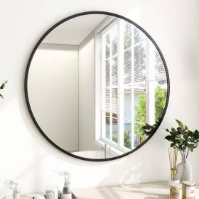 Round Circular Bathroom Wall Mirror with Black Frame (size: 24 In.)
