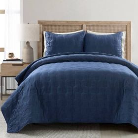 Lightweight Blue Textured Cotton 3 Piece Quilt Set (size: Cal King)