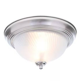 Round 11-inch Flush Mount Ceiling Light with Frosted Glass Shade (Color: Brushed Nickel)
