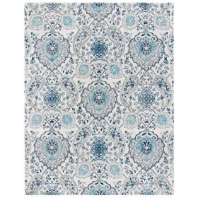 Coastal Blue Grey Damask Indoor Area Rug (Option: 5' X 7')