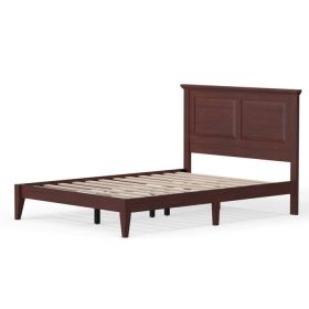 Traditional Solid Oak Wooden Platform Bed Frame with Headboard in Cherry (size: Full Size)
