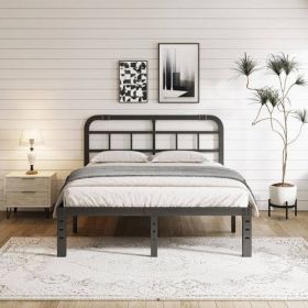 Heavy Duty Black Metal Platform Bed Frame with Headboard (size: Cal King)