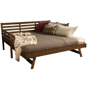Solid Wood Daybed Frame with Pull-out Pop-Up Trundle Bed (Color: Walnut)