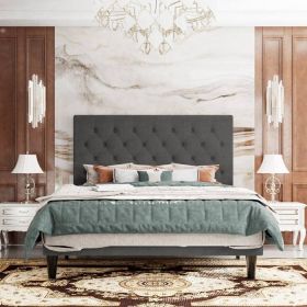 Adjustable Height Linen Upholstered Platform Bed with Headboard in Grey (size: King Size)