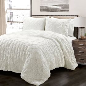 Soft Pleated Cotton 3 Piece Comforter Set White (size: King Size)