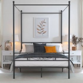 Four Poster French Country Metal Canopy Bed in Black Finish (size: Queen Size)