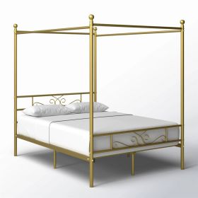 Full size French Country Four Poster Metal Canopy Bed (Color: Gold)