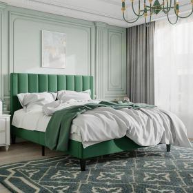 Velvet Upholstered Platform Bed Frame with Headboard (Color: Green, size: Full Size)