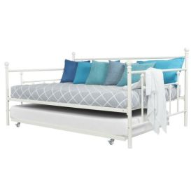 White Metal Daybed with Roll-out Trundle Bed (size: Full Size)