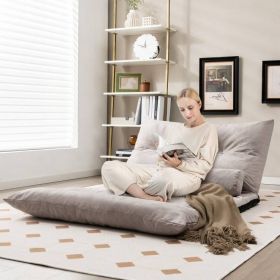 Modern Adjustable Floor Lounge Chair Sofa Bed with 2 Lumbar Pillows (Color: Grey)