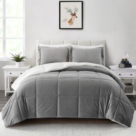Microfiber Reversible Comforter Set (Color: Grey, size: King Size)