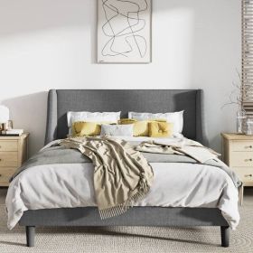 Upholstered Linen Blend Headboard Wingback Platform Bed in Grey (size: King Size)
