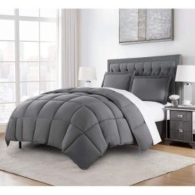 Reversible Microfiber Down Alternative Comforter Set (Color: Grey, size: King Size)