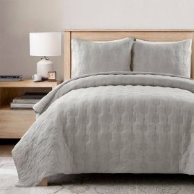 Hexagon Pattern Lightweight Grey Textured Cotton 3 Piece Quilt Set (size: Cal King)
