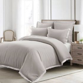 French Country Grey 5-Piece Lightweight Comforter Set with Lace Trim (size: King Size)