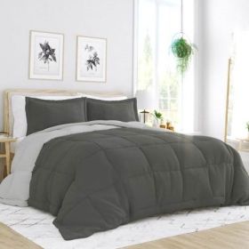 Twin/Twin XL 2-Piece Microfiber Reversible Comforter Set (Color: Grey Light Grey)