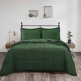 3 Piece Microfiber Reversible Comforter Set (Color: Green, size: Queen Size)