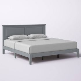 Traditional Solid Oak Wooden Platform Bed Frame with Headboard in Grey (size: King Size)