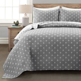 3-Piece Reversible Cotton Yarn Woven Quilt Set (Color: Grey White, size: King Size)