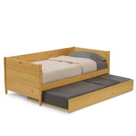 Twin sze Solid Wood Daybed with Roll Out Trundle Bed Frame (Color: Light Yellow Brown)