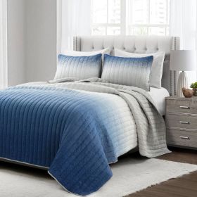 Lightweight Wrinkle Fabric 3 Piece Quilt Set (Color: Blue Grey, size: King Size)