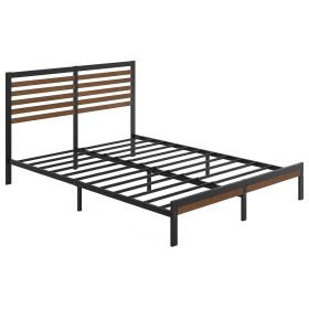 Metal Platform Bed Frame with Bamboo Wood Slatted Headboard and Footboard (size: Queen Size)