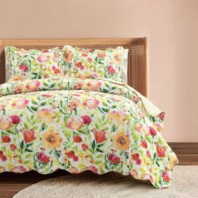 Lightweight Polyester Scalloped Edges Floral Quilt Set (size: Cal King)