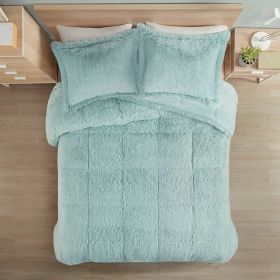 Soft Sherpa Faux Fur 3-Piece Comforter Set in Light Teal Blue (size: Cal King)