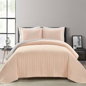 Soft Reversible Lightweight Quilt Set (Color: Rose Blush Pink Grey, size: King Size)