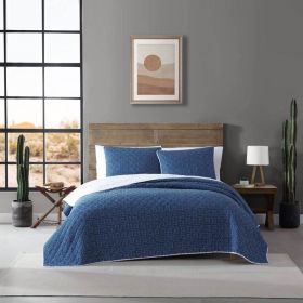 Blue White Dots and Stripes 100-Percent Cotton Reversible Quilt Set (size: King Size)