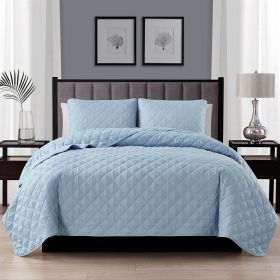 Light Blue Microfiber Reversible Diamond Quilt Set (Option: 3-Piece, size: Cal King)