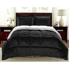 3 Piece Ultra Soft Sherpa Wrinkle Resistant Comforter Set in Black (size: King Size)