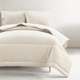 Soft Lightweight Reversible Quilted Comforter Set (Color: White Beige, size: Cal King)