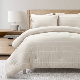 Stripe Lightweight 3-Piece Comforter Set (Color: Beige Off-White, size: Cal King)