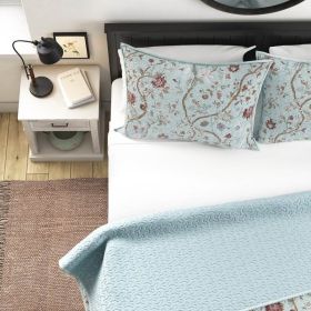 Farmhouse Floral Vines Cotton Reversible Quilt Set (Option: 3-Piece, Color: Blue Teal, size: King Size)
