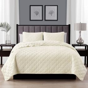 Ivory Polyester Microfiber Reversible Diamond Quilt Set (Option: 3-Piece, size: Cal King)