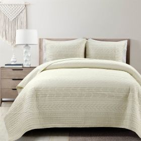Scandinavian Chevron Ivory Beige Reversible Cotton Quilt Set (size: King Size)
