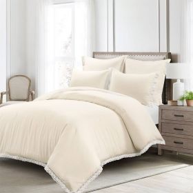 French Country Ivory 5-Piece Lightweight Comforter Set with Lace Trim (size: King Size)
