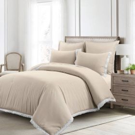 French Country 5-Piece Lightweight Comforter Set with Lace Trim (Color: Beige, size: King Size)